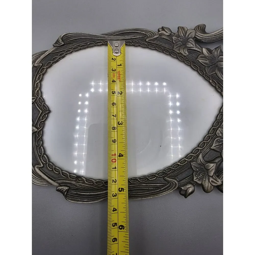 Vintage Heart Shaped Lillies Floral Art Nouveau Pewter Picture Frame